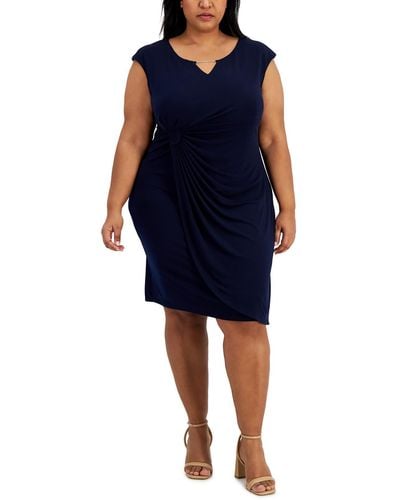 Connected Apparel Plus Embellished Knee Length Midi Dress - Blue