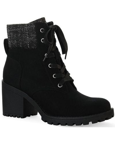 Sun & Stone Romina Knit Ankle Combat & Lace-up Boots - Black