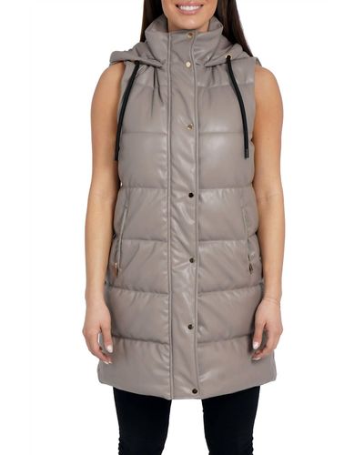 Love Token Cali Long Puffer Vest - Brown