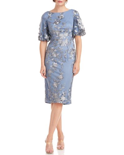 JS Collections Embroidered Midi Cocktail And Party Dress - Blue