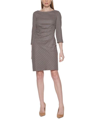 Jessica Howard Houndstooth 3/4 Sleeve Sheath Dress - Gray