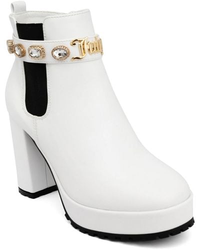 Juicy Couture Python Faux Leather Embellished Chelsea Boots - White