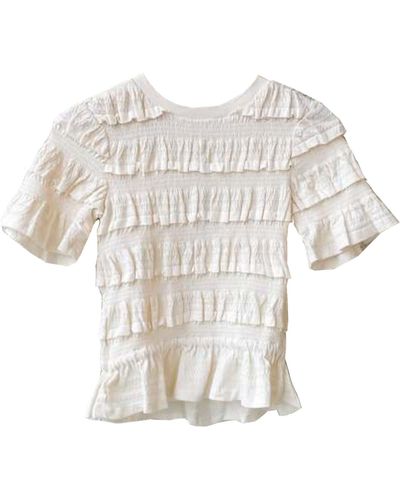 Sea New York Mable Cambric Short Sleeve Ivory Smocked Top - Natural