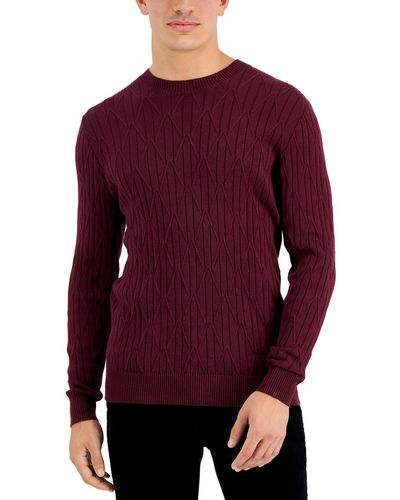 Alfani Cable Knit Cotton Crewneck Sweater - Purple
