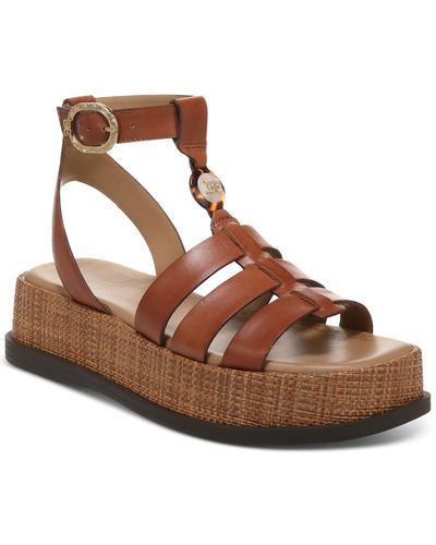 Sam Edelman Naima Faux Leather Square Toe Platform Sandals - Brown