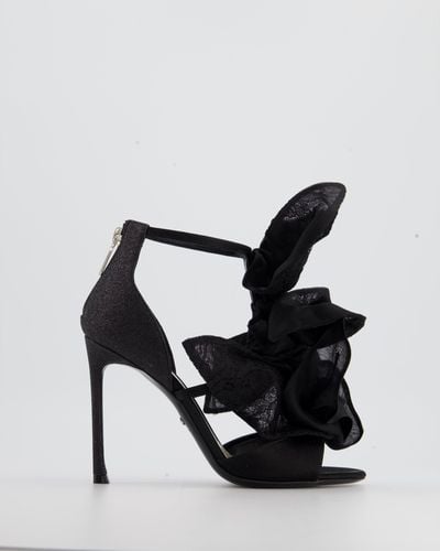 Dior Satin And Lace Appliqué Evening Ankle Strap Heels - Black