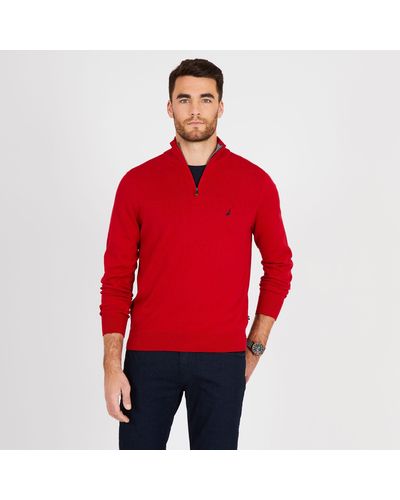 Nautica Big & Tall Quarter-zip Mock-neck Sweater - Red