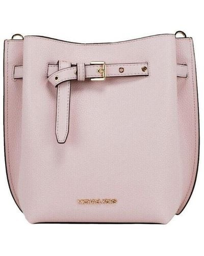 Michael Kors Emilia Small Powder Blush Pebble Leather Bucket Messenger Handbag - Black