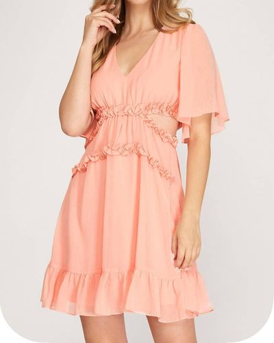 She + Sky Aleena Dress In Peach - Pink