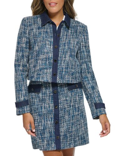 Calvin Klein Denim Trim Crop Suit Jacket - Blue