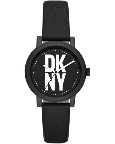 DKNY Soho D Quartz Stainless Steel And Leather Watch - Black