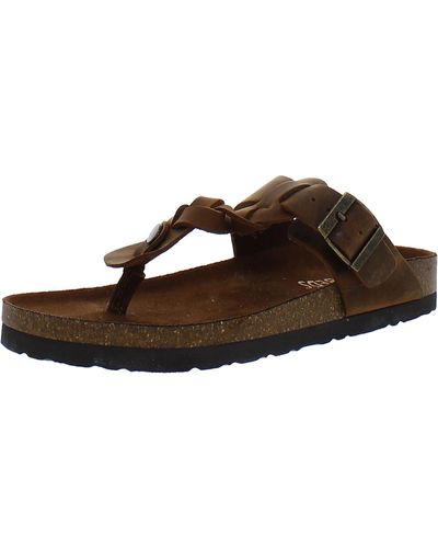 White Mountain Handle Leather Flats Thong Sandals - Brown