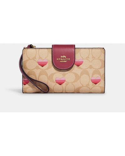 COACH Tech Wallet In Signature Canvas With Stripe Heart Print - Multicolor
