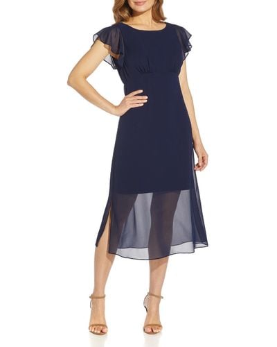Adrianna Papell Chiffon Illusion Cocktail And Party Dress - Blue