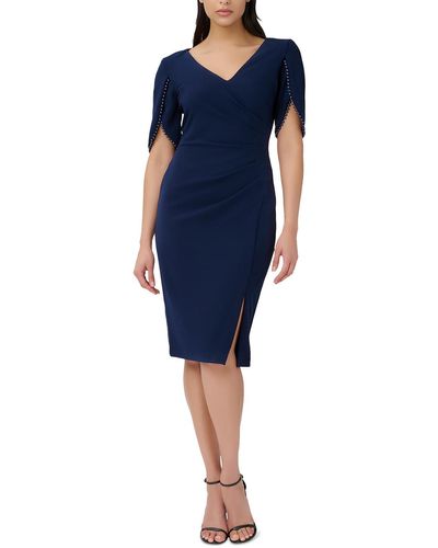Adrianna Papell Beaded Knee-length Cocktail And Party Dress - Blue