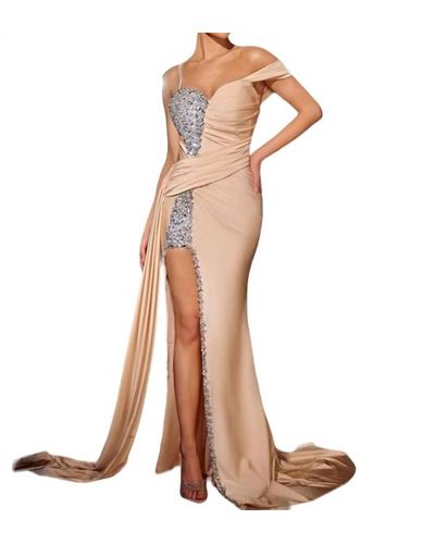 Portia and Scarlett High Slit Gown - Brown