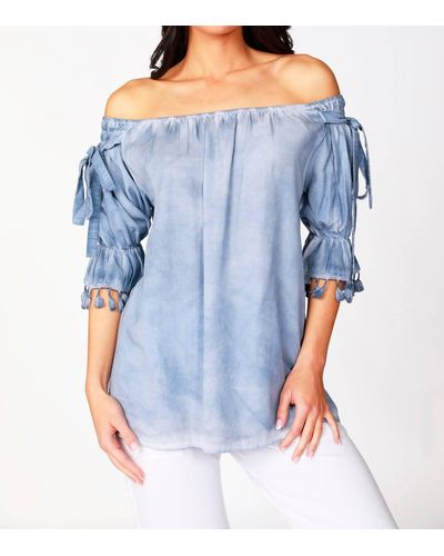 French Kyss Leanne Off The Shoulder Top - Blue