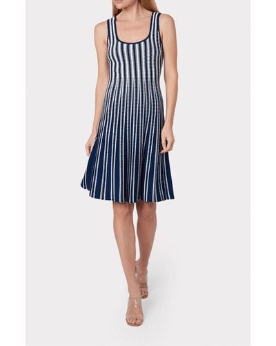 MILLY Stripe Fit & Flare Dress - Blue