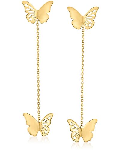 Ross-Simons Italian 14kt Gold Butterfly Drop Earrings - Metallic