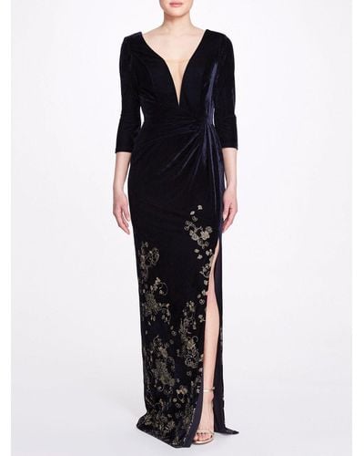 Marchesa Golden Floral Gown - Black