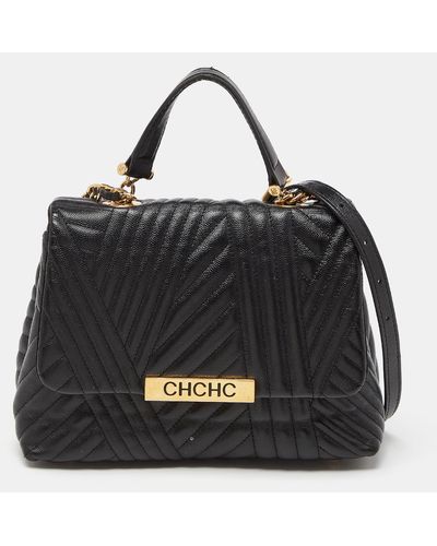 CH by Carolina Herrera Carolina Herrera Matelassé Leather Bimba Flap Top Handle Bag - Black