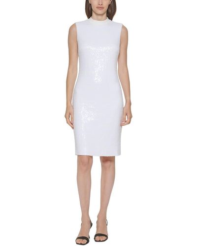 Calvin Klein Sequined Mock-neck Sheath Dress - White