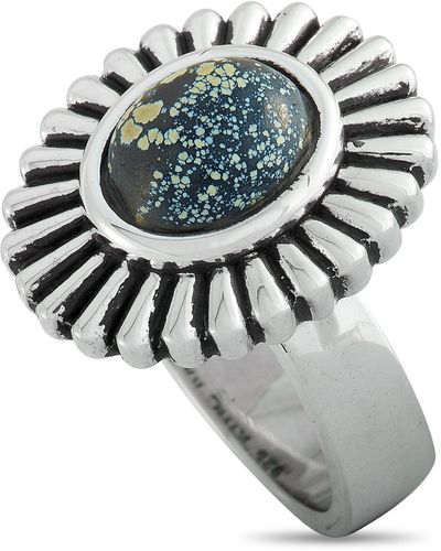 King Baby Studio Small Starburst Concho Silver And Spotted Turquoise Ring - Gray