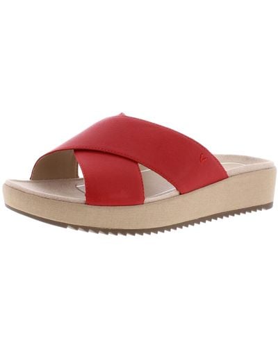 Vionic Hayden Leather Wedge Slide Sandals - Red