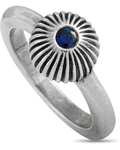 King Baby Studio Silver And Sapphire Ribbed Sphere Ring - Metallic