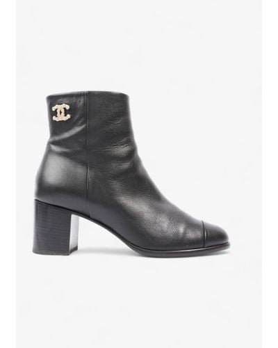 Chanel Cc Boots 50 / Gold Leather - Black
