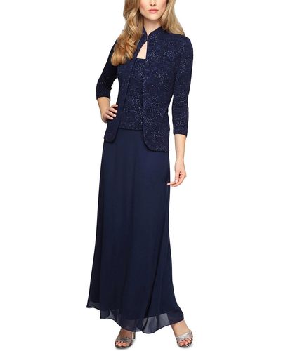 Alex Evenings Chiffon Sleeveless Dress With Jacket - Blue