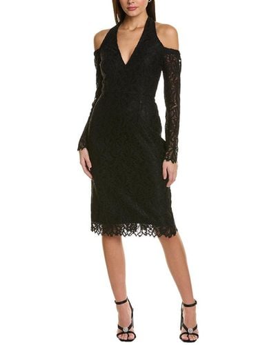 Donna Karan Lace Cold-shoulder Midi Dress - Black