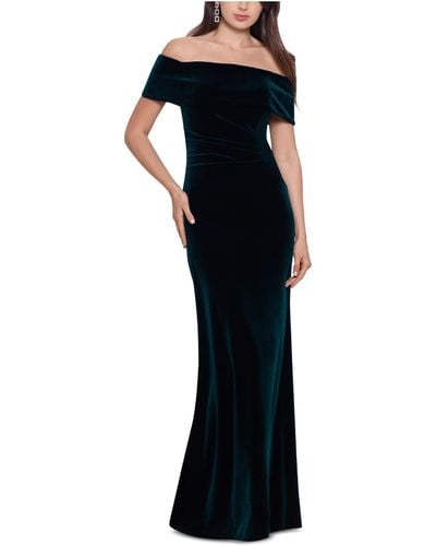 Xscape Velvet Ruched Evening Dress - Black