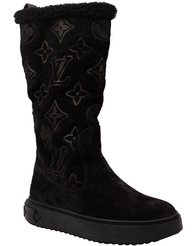 Louis Vuitton Black Suede Logo Boots