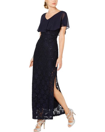 Connected Apparel Lace Sequined Evening Dress - Purple