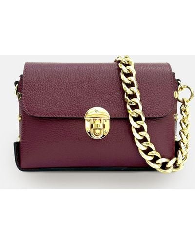 Apatchy London The Bloxsome Plum Leather Crossbody Bag With Gold Chain Strap - Purple