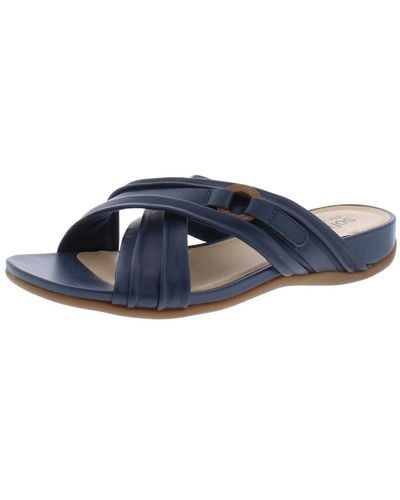 Softwalk Taza Leather Open Toe Slide Sandals - Blue