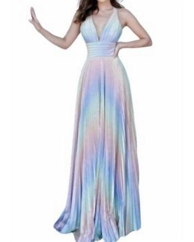 Jovani Pleated V-neck Gown - Blue