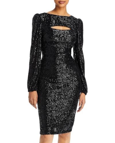 Aqua Sequined Cut-out Cocktail And Party Dress - Black