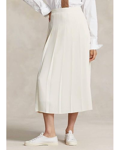 Ralph Lauren Polo Pleated A Line Midi Skirt - Natural