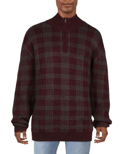 Nautica Plus Mock Neck 1/4 Zip Pullover Sweater - Red