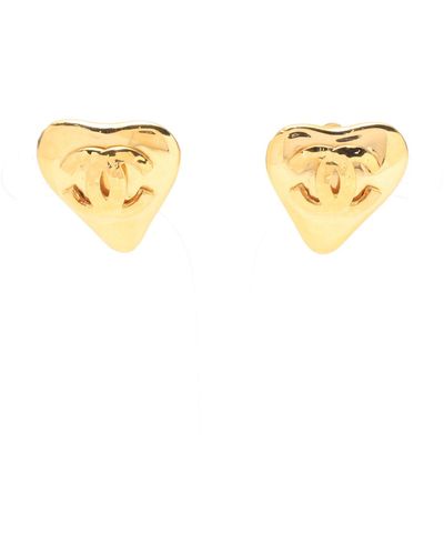 Chanel Heart Coco Mark Earrings Gp Gold 93p - Metallic