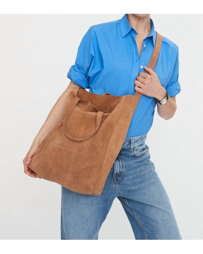 The Horse Suede Tote In Tan - Blue