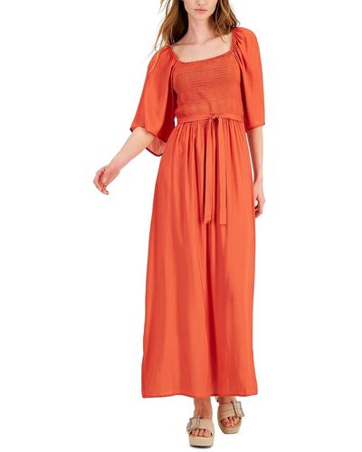 INC Smocked Maxi Fit & Flare Dress - Red