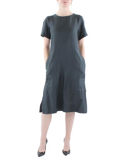 Eileen Fisher Linen Calf Midi Dress - Blue