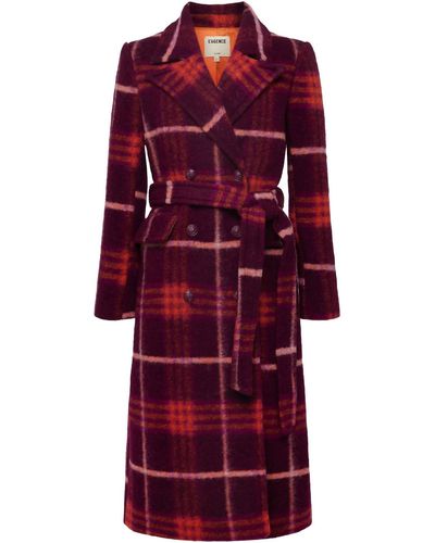 L'Agence Olina Long Coat With Belt In Burgundy - Red