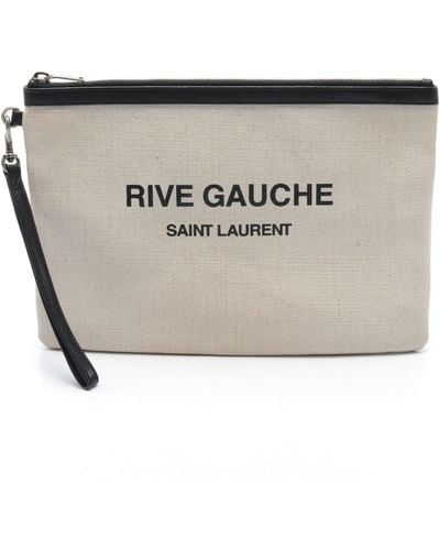 Saint Laurent Rive Gauche Rive Gauche Clutch Bag Coated Canvas Leather - Metallic