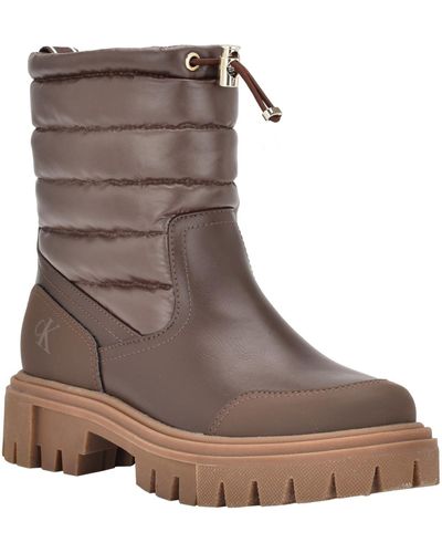Calvin Klein Relika Faux Leather lugged Sole Winter & Snow Boots - Brown