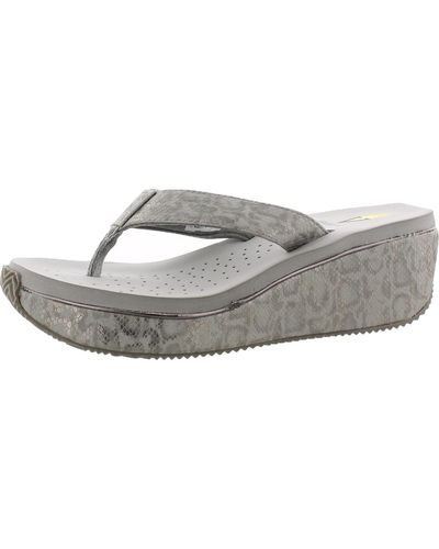 Volatile Frappachino Leather Thong Wedges - Gray