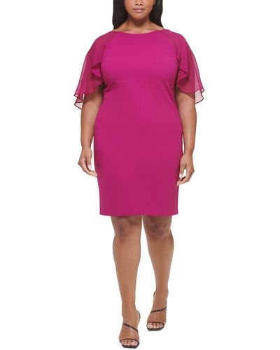 Calvin Klein Plus Knit Cape Sleeves Cocktail And Party Dress - Pink